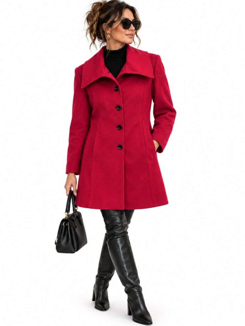 Preston & York Wool Coat Womens 14 Red Lined Tailored Winter Peacoat